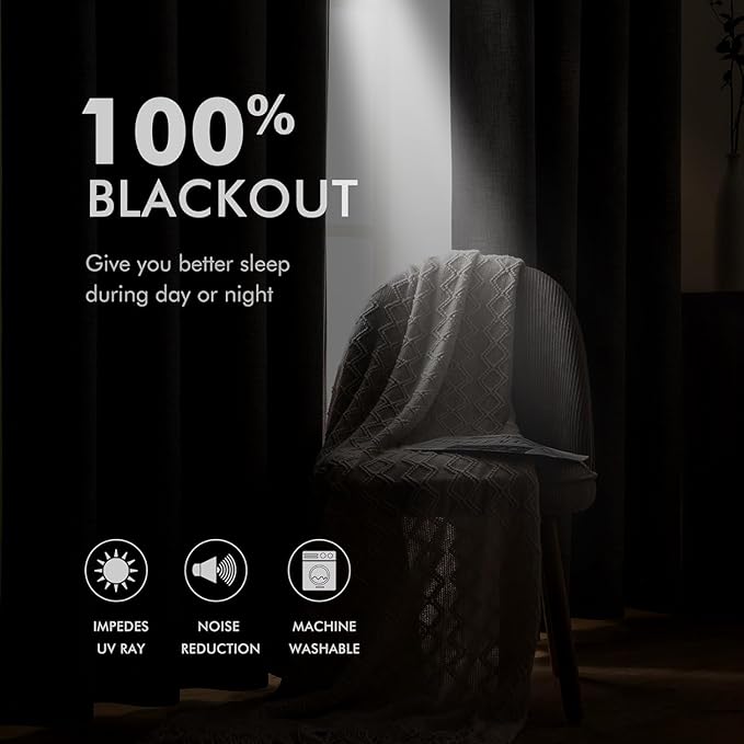 MIULEE 100% Blackout Linen Curtains for Bedroom Thermal Insulated Birch Grommet Room Darkening Curtains & Drapes for Living Room Nursery 52 x 108 Inch (2 Panels)