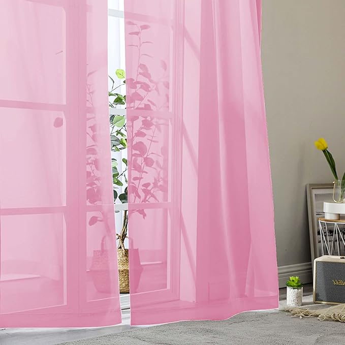 Pink Sheer Curtains 84 Inches Long 2 Panels, Soft Airy Light Filtering Curtains for Bedroom Living Room, Modern Rod Pocket Privacy Drapes Window Treatments, Pink, Total Wide 84 Inch