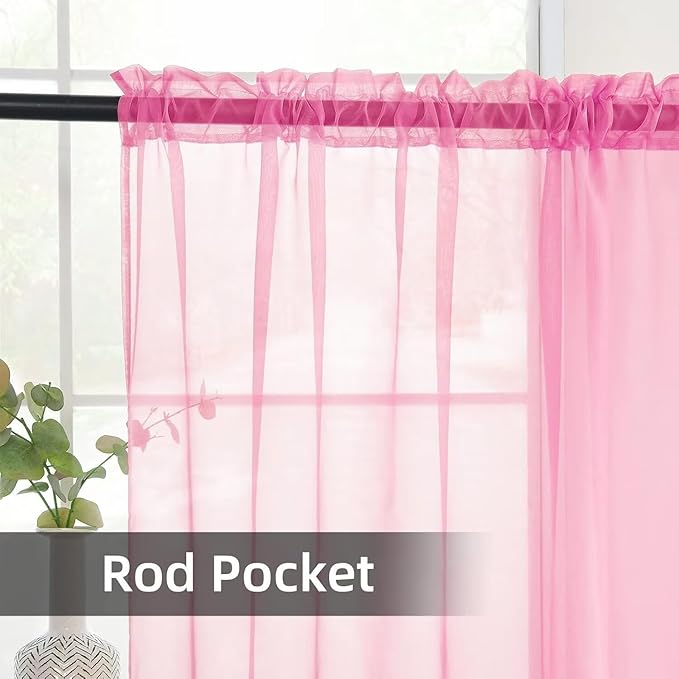 youleyar Solid Sheer Rod Pocket Curtain Voile Draperies 2 Panels White Beige Black Grey Ivory 70 Inch Width 72 Inch Long 1 Pair for Kitchen Bedroom Children Living Room Yard (Pink,70Wｘ72L)
