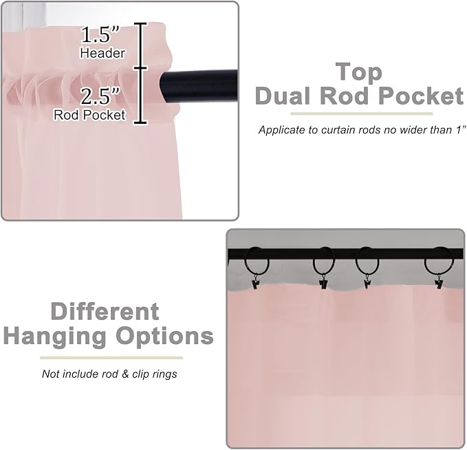 Blush Sheer Curtains 84 Inches Long 2 Panels, Soft Airy Light Filtering Curtains for Bedroom Living Room, Modern Rod Pocket Privacy Drapes Window Treatments, Blush, Total Wide 84 Inch