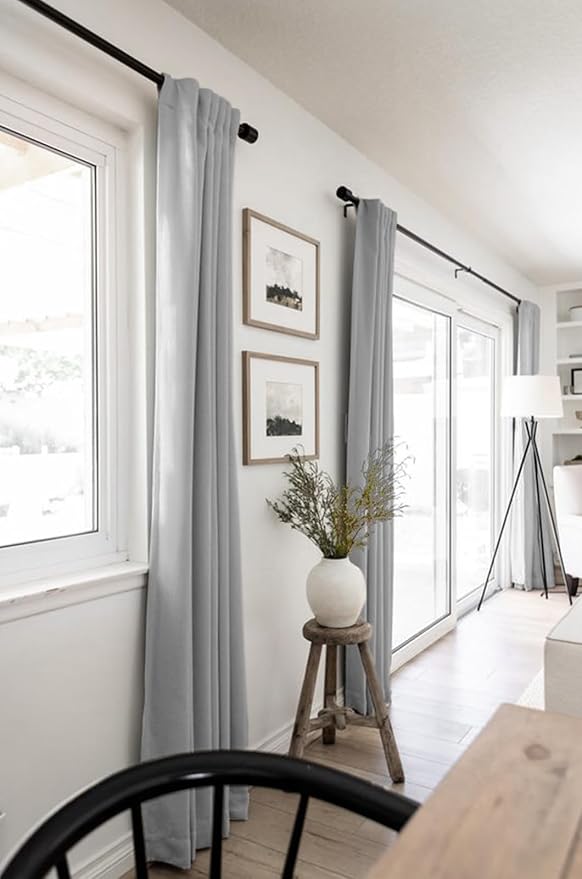 100% Blackout Shield Linen Blackout Curtains for Bedroom 84 Inches Long, Back Tab/Rod Pocket Living Room Drapes, Thermal Insulated Blackout Curtains 2 Panels Set, 50" W x 84" L, Grey