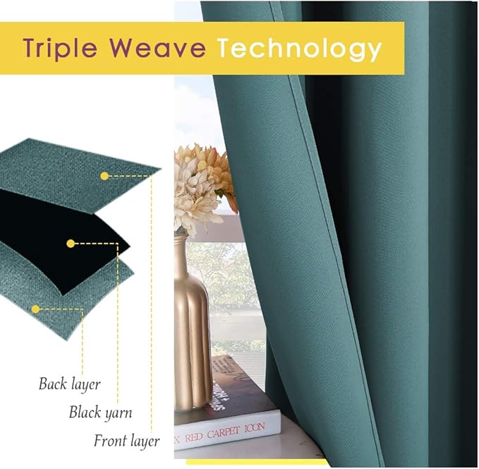 NICETOWN Bedroom Curtain Panels Blackout Draperies, Thermal Insulated Solid Grommet Blackout Curtains/Drapes (Sea Teal, One Pair, 42 by 45-Inch)
