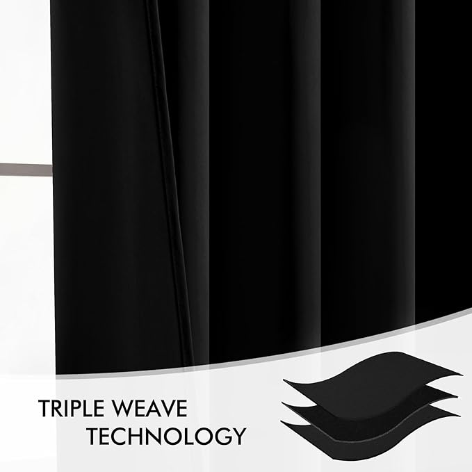 MIULEE Back Tab Blackout Curtains 102 Inch Long 2 Panels Set for Living Room Bedroom, Halloween Black Rod Pocket/Pinch Pleated Thermal Insulated Room Darkening Light Blocking Floor to Ceiling Drapes
