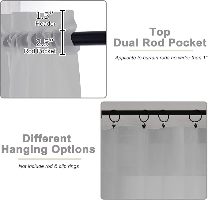 Sheer Light Grey Curtains for Bedroom Living Room 54 Inch Length 2 Panels Set, Solid Soft Airy Light Filtering Window Treatments, Modern Rod Pocket Drapes, Light Grey, 42" Wx54 L Inches