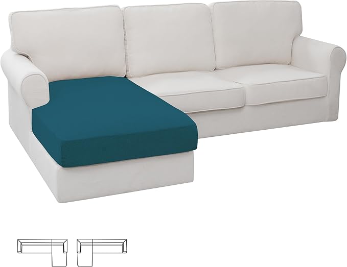 Easy-Going Stretch Sectional Couch Covers 1 Piece Chaise Lounge Slipcover L Shape Separate Cushion Couch Seat Chaise Cover for Both Left/Right Sectional Couch Peacock Blue