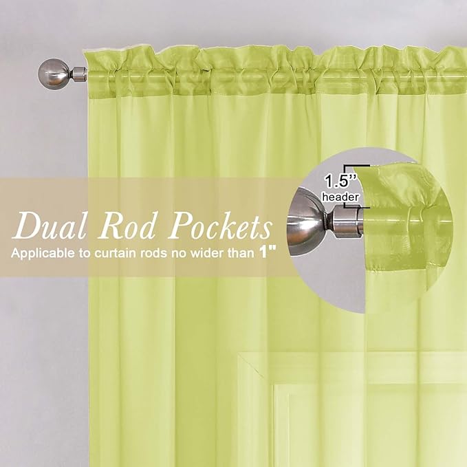 Lecloud Lemon Sheer Curtains 63 Inch Length 2 Pcs, Solid Voile Modern Window Curtains for Living Room Bedroom Dining Room, Light Filtering Rod Pocket Home Decor Drapes, Each Panel 42" W x 63" L