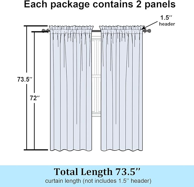 Simplebrand Lemon Sheer Curtains 72 Inches Long 2 Panels for Living Room, Rod Pockets Airy Window Treatments Voile Sheer Black Curtains Panels Lightweight for Front Back Patio Glass Door, 42" Width