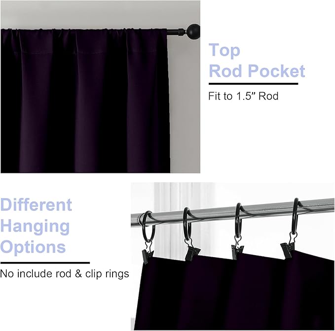 Simplebrand Ava Blackberry Short Blackout Curtains for Bedroom 54 Inches Long 2 Panels Set, Solid Thermal Insulated, Energy Saving Window Treatment Curtains Blackout Drapes, W40 x L54 Inch, Blackberry