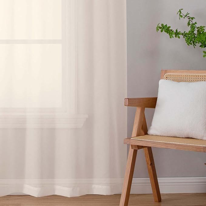 Cream Sheer Curtains 63 Inch Length 2 Panels Set for Living Room Bedroom, Airy Soft Light Filtering Sheer Dining Room Curtains, Modern Rod Pocket Drapes, Cream, Each 42" Wx63 L