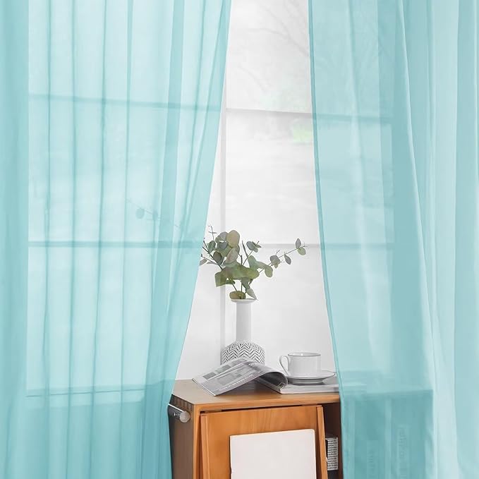 youleyar Solid Sheer Rod Pocket Curtain Voile Draperies 2 Panels White Beige Black Grey Ivory 52 Inch Width 63 Inch Long 1 Pair for Kitchen Bedroom Children Living Room Yard (Sky Blue,52Wｘ63L)
