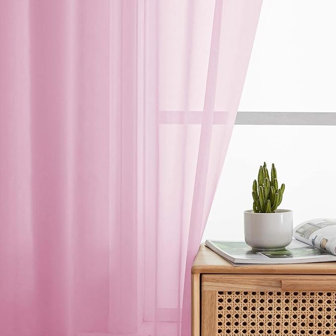 Pink Sheer Curtain for Bedroom Living Room 78 Inches Long 2 Panels Set, Solid Soft Airy Light Filtering Sheer Window Curtains, Modern Rod Pocket Door Curtain, Pink, 42" Wx78 L Inches