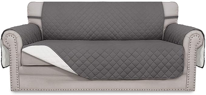 Easy-Going Sofa Slipcover Reversible Loveseat Sofa Cover Couch Cover for 2 Cushion Couch Furniture Protector with Elastic Straps for Pets Kids Dog Cat (Oversized Loveseat, Gray/Ivory)