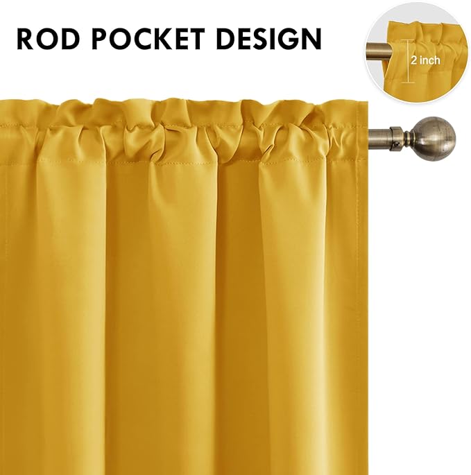 DWCN Yellow Room Darkening Blackout Curtains - Thermal Insulated Privacy Energy Saving Window Curtain Drapes 42 x 72 inch Length, Set of 2 Bedroom Living Room Curtains