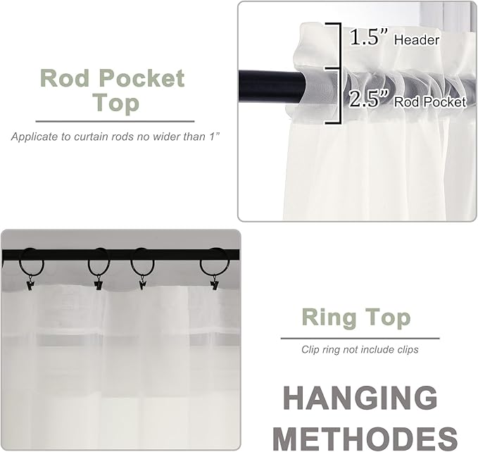 OWENIE Sheer Curtains, Ivory Sheer Curtains 50 Inch Length 2 Panels Set, Rod Pocket Voile Fimly Sheer Drapes for Living Room Bedroom, 2pcs, Ivory, Each 42" W x 50" L