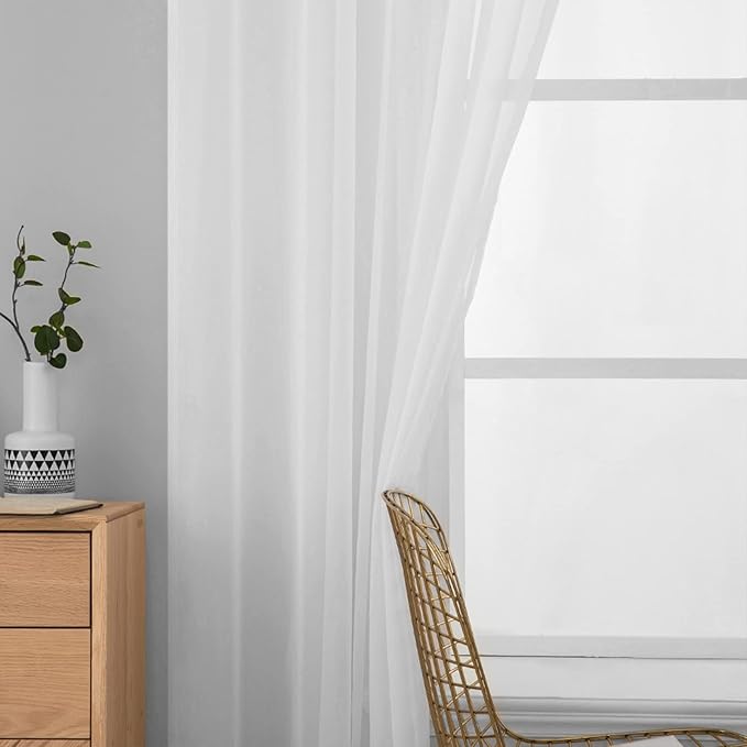 MIULEE 2 Panels Solid Color White Sheer Window Curtains Elegant Window Voile Panels/Drapes/Treatment for Bedroom Living Room (54 X 95 Inches White)