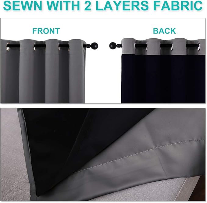 NICETOWN Grey Full Shade Curtain Panels, 37" Wide x 80" Long, Gray, Pair of Thermal Insulated & Energy Efficiency Blackout Curtains for Living Room Windows, Lined Silky Performance Window Dressing
