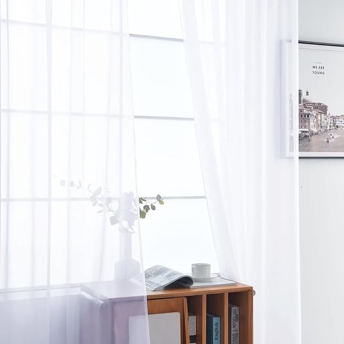 SpaceDresser Optical White Sheer Curtains 4 Panels Rod Pocket Semi-Sheer Curtain 84 Inches Long Light Filtering Voile Window Drapes for Bedroom Living Room Kitchen, Each 52W x 84L
