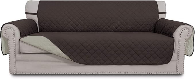 Easy-Going Reversible Couch Cover for 3 Cushion Couch Sofa Cover for Dogs Water Resistant Furniture Protector Cover with Foam Sticks Elastic Straps for Pet Cat (Sofa, Chocolate/Beige)