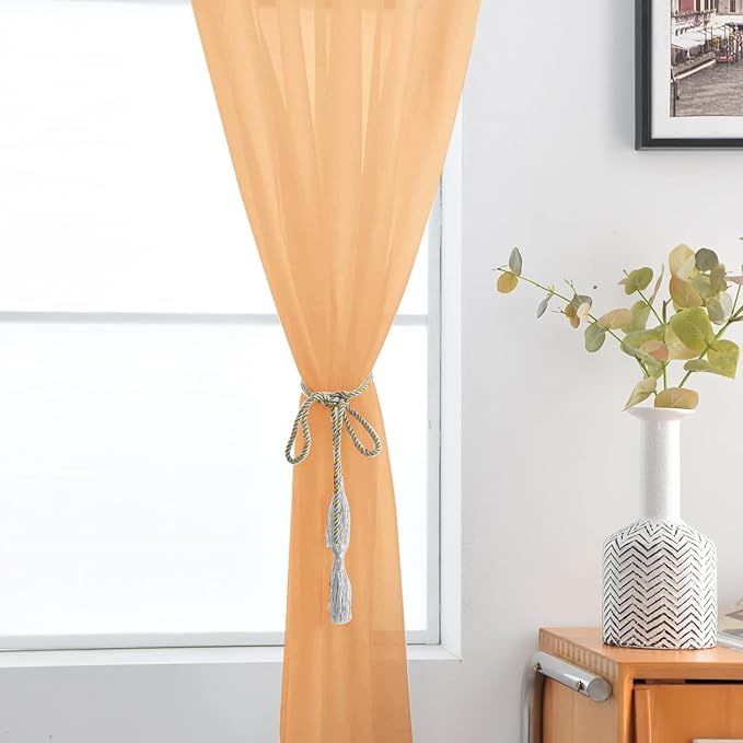SpaceDresser Sheer Voile Window Treatment Rod Pocket Curtain Panels for Kitchen Bedroom Living Room Drapes Sunlight Filtering Privacy Semi Home Decor Assorted (Beige, 52 W x 72 L)