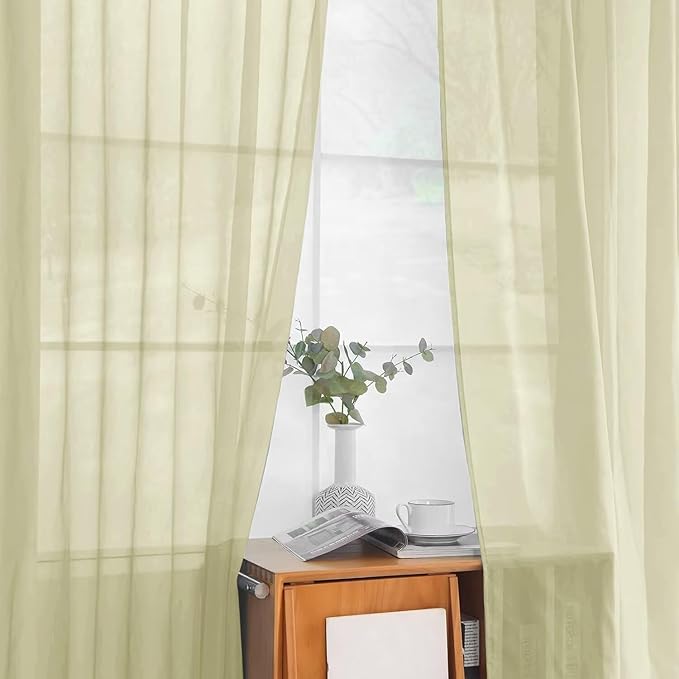 youleyar Solid Sheer Rod Pocket Curtain Voile Draperies 2 Panels White Beige Black Ivory Coffee 26 Inch Width 30 Inch Long 1 Pair for Kitchen Bedroom Children Living Room Yard(Sage Green,26W x 30L)