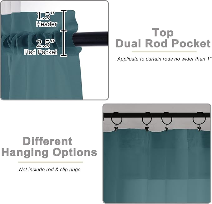 Sheer Dusty Blue Curtains for Bedroom Living Room 90 Inches Long 2 Panels Set, Soft Airy Light Filtering Sheer Window Treatments, Modern Rod Pocket Curtains Drapes, Each 42" Wx90 L Inch