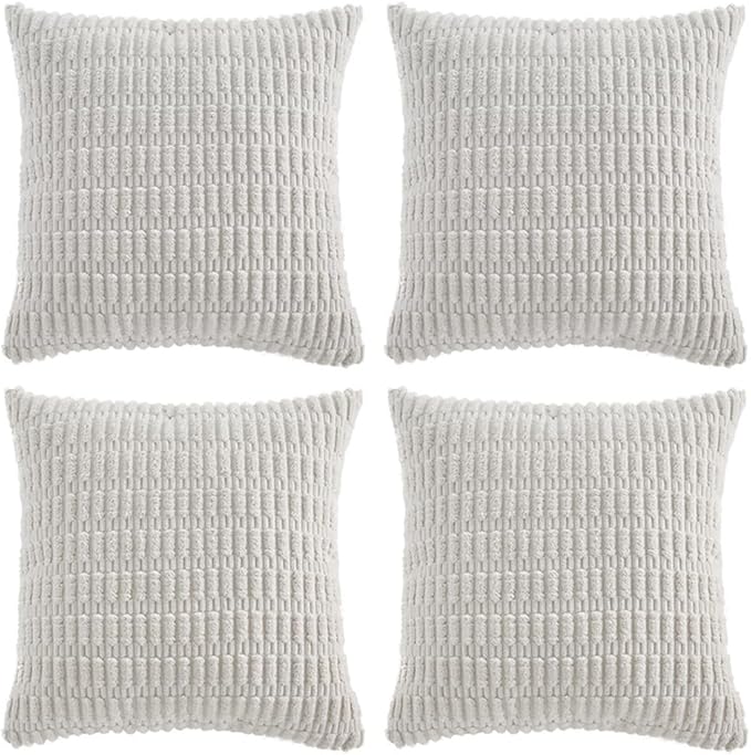 Fancy Homi 4 Packs Pure White Decorative Throw Pillow Covers 20x20 Inch for Living Room Couch Bed Sofa, Modern Farmhouse Boho Home Decor, Soft Plush Corduroy Square Cute Accent Cushion Case 50x50 cm