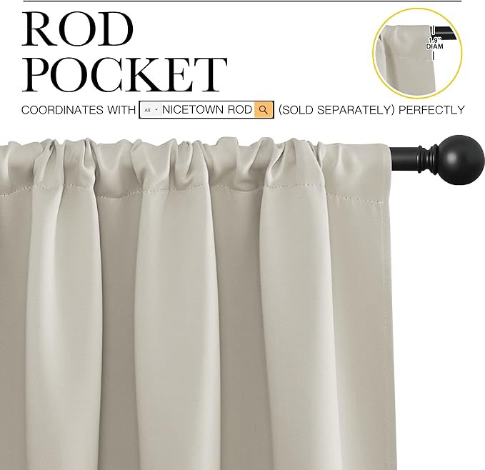 NICETOWN Blackout Curtains for Living Curtains, Room Darkening Window Curtain Panels, Easy-Care Solid Thermal Insulated Draperies/Drapes for Daughter Room (Natural, 2 Panels, 42 by 48)