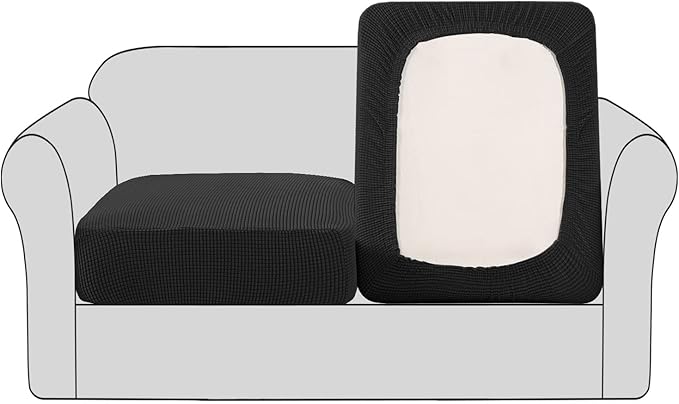 H.VERSAILTEX High Stretch Couch Cushion Covers,Chair Sofa Seat Slipcovers Couch Cushion Cover Stretch Furniture Protector for Kids, Pets(2 Packs Cushion Loveseat Covers, Black)