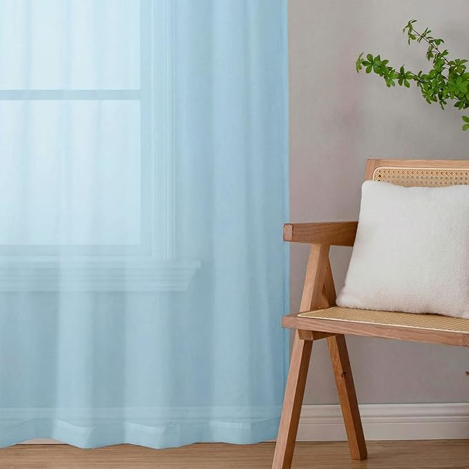 Sheer Curtains 63 Inch Length 2 Panels Set for Living Room Bedroom, Airy Soft Light Filtering Sheer Dining Room Curtains, Modern Rod Pocket Drapes, Sky Blue, Each 42" Wx63 L