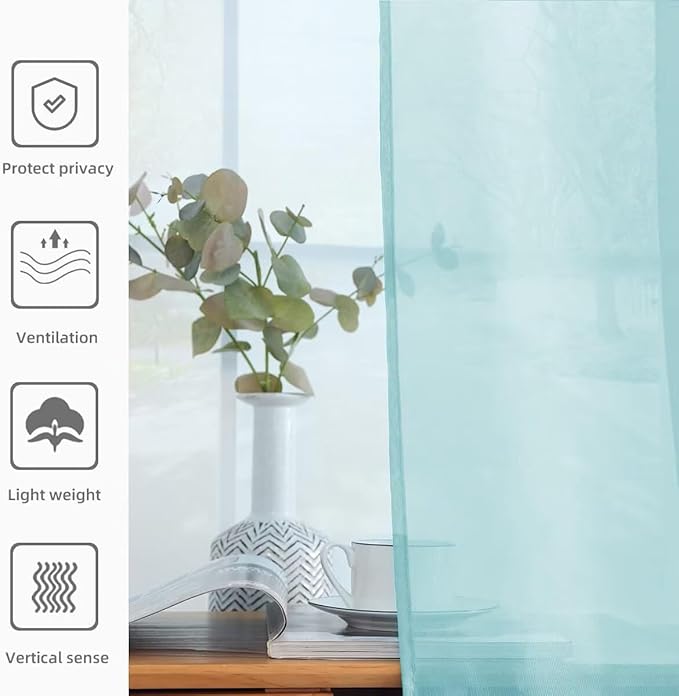youleyar Solid Sheer Rod Pocket Curtain Voile Draperies 2 Panels White Beige Black Grey Ivory 52 Inch Width 96 Inch Long 1 Pair for Kitchen Bedroom Children Living Room Yard (Sky Blue,52Wｘ96L)