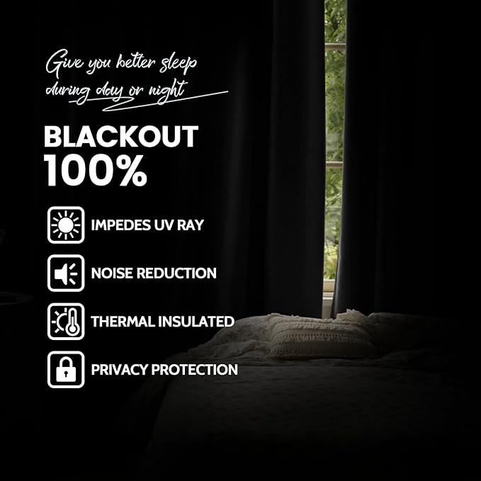 Yakamok Grey Room Darkening 100% Blackout Curtains Grommet Window Treatments with 2 Thick Layers-Gray Thermal Insulated Drapes Set of 2 Panels for Bedroom Living Room 52 Inches by 84 Inches Length