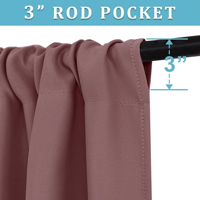 RYB HOME Kitchen Blackout Curtains Over Sink 36 inch Length, Rod Pocket Summer Light UV Blocking Energy Efficient, Cabinet Shelf Cupboard Coverings, Width 29 by Length 36, Dusty Rose, 2 Panels