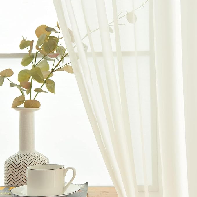 youleyar Solid Sheer Rod Pocket Curtain Voile Draperies 2 Panels White Beige Black Ivory Coffee 26 Inch Width 30 Inch Long 1 Pair for Kitchen Bedroom Children Living Room Yard(Ivory,26Wｘ30L)