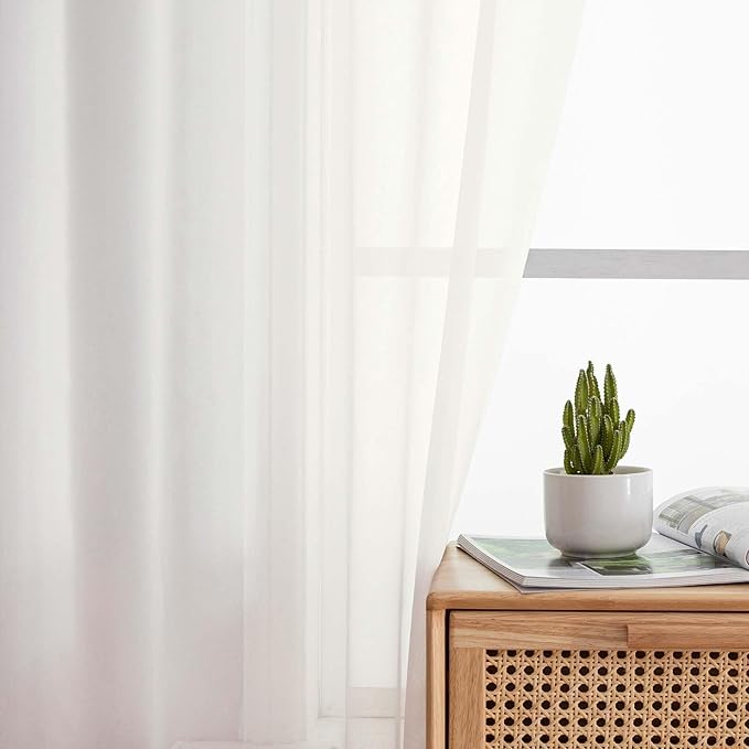 Ivory Sheer Curtain for Bedroom Living Room 72 Inches Long 2 Panels Set, Solid Soft Airy Light Filtering Sheer Window Curtains, Modern Rod Pocket Door Curtain, Ivory, 42" Wx72 L Inches