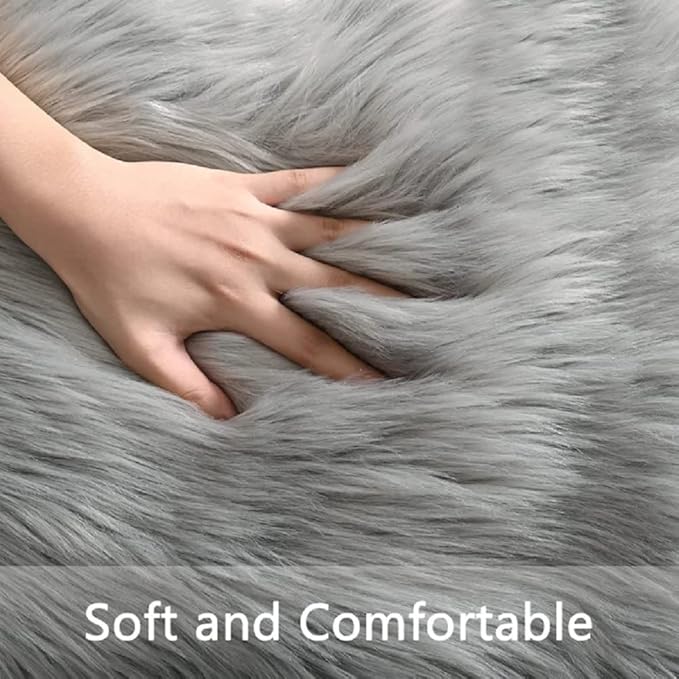 ORINOVA Light Gray Washable Fuzzy Fur Runner Rugs for Living Room Nursery Rugs for Bedroom Faux Sheepskin Shag Rug 2x6 Teen Room Décor