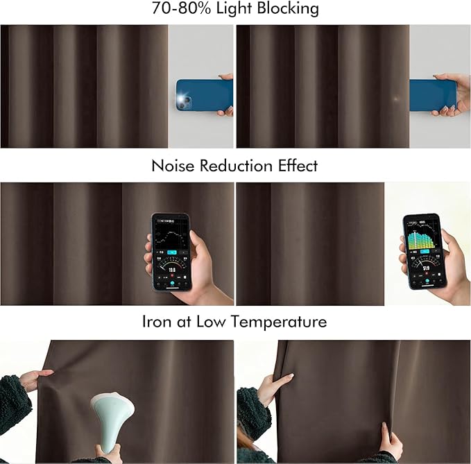 MIULEE Chocolate Brown Back Tab Blackout Curtains 63 Inch Length 2 Panels Set for Living Room Bedroom Privacy, Rod Pocket/Pinch Pleat Thermal Insulated Room Darkening Pleated Light Blocking Drapes