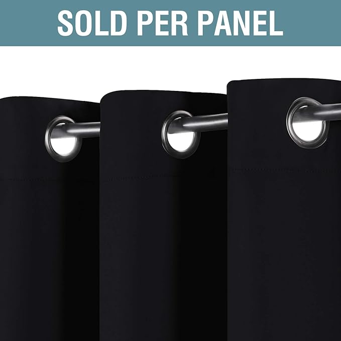 H.VERSAILTEX 100% Blackout Curtains for Bedroom Black Out Curtains 96 inch Thermal Insulated Long Blackout Curtains for Living Room, Energy Saving Curtains for Patio Door Grommet (1 Panel, Jet Black)