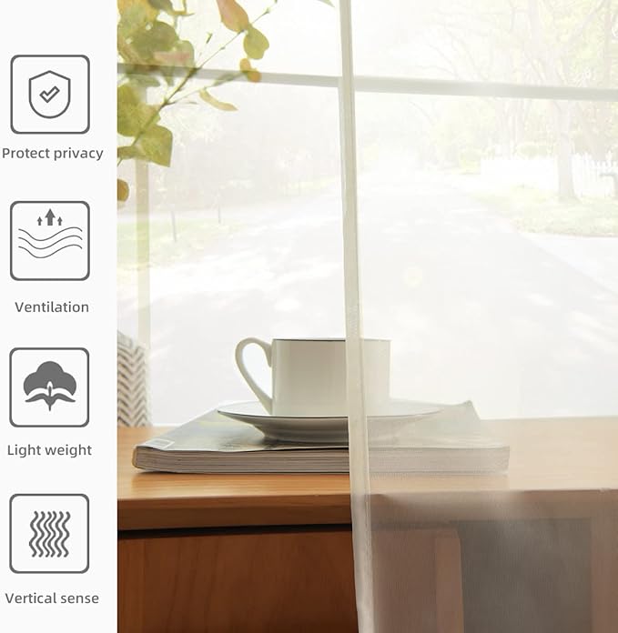 youleyar Solid Sheer Rod Pocket Curtain Voile Draperies 2 Panels White Beige Black Grey Coffee 52 Inch Width 96 Inch Long 1 Pair for Kitchen Bedroom Children Living Room Yard(Ivory,52Wｘ96L)