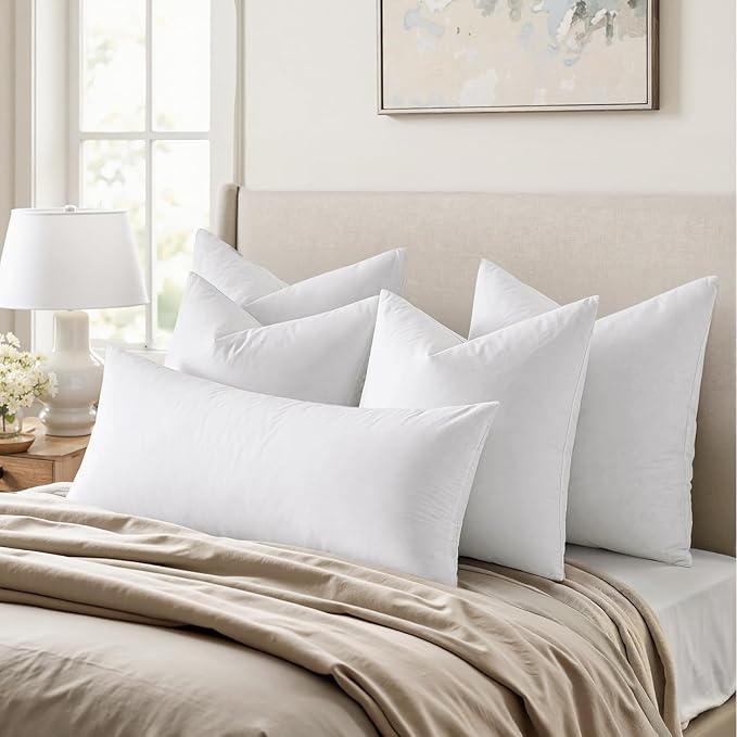 MIULEE 14x22 Pillow Inserts, Set of 2 Down Feather Throw Pillows for Couch Sofa Bed, Decorative Fluffy Throw Pillow Inserts Cotton Fabric,White