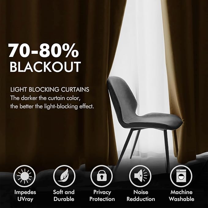 MIULEE Velvet Curtains Golden Brown Elegant Grommet Curtains Thermal Insulated Soundproof Room Darkening Curtains/Drapes for Classical Living Room Bedroom Decor 52 x 63 Inch Set of 2
