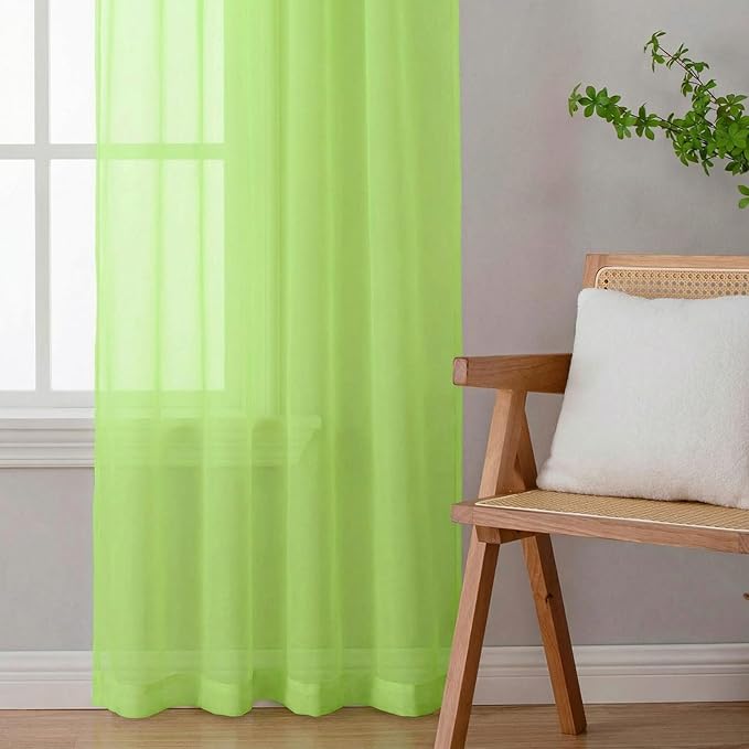 Sheer Curtains 84 Inches Long 2 Panels Set for Bedroom Living Room, Soft Airy Light Filtering Modern Solid Rod Pocket Drapes Window Treatments, Lime, Each 42" W x 84" L