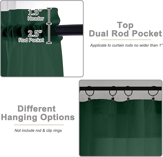 Hunter Green Sheer Curtain for Bedroom Living Room 72 Inches Long 2 Panels Set, Solid Soft Airy Light Filtering Sheer Window Curtains, Rod Pocket Door Curtain, Hunter Green, 42"Wx72"L Inches