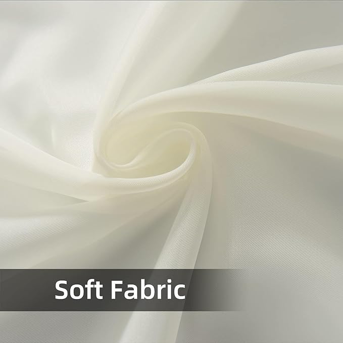 youleyar Solid Sheer Rod Pocket Curtain Voile Draperies 2 Panels White Beige Black Grey Coffee 38 Inch Width 45 Inch Long 1 Pair for Kitchen Bedroom Children Living Room Yard(Ivory,38Wｘ45L)