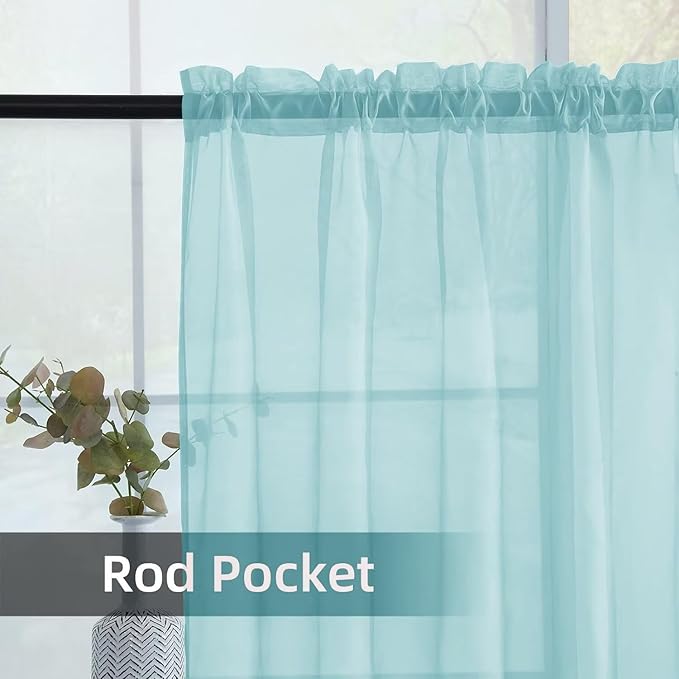 youleyar Solid Sheer Rod Pocket Curtain Voile Draperies 2 Panels White Beige Black Grey Ivory 52 Inch Width 84 Inch Long 1 Pair for Kitchen Bedroom Children Living Room Yard (Sky Blue,52Wｘ84L)