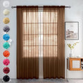 youleyar Solid Sheer Rod Pocket Curtain Voile Draperies 2 Panels White Beige Black Grey Coffee 52 Inch Width 63 Inch Long 1 Pair for Kitchen Bedroom Children Living Room Yard (Brown,52Wｘ63L)