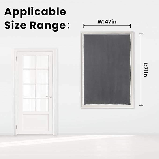 Magic Tape Stick On Curtains Window Shades Pull Down Blackout Window Cover Blackout Curtains for Bedroom No Drillng Self Adhesive Curtains No Rod Small Curtain, 47" W X 71" L, Grey, 1 Panel