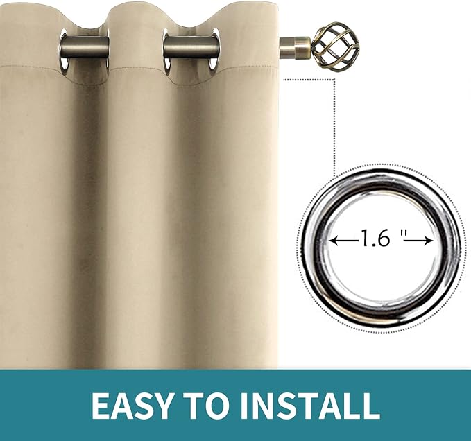 BGment Room Darkening Curtains 95 Inches Long - Grommet Thermal Insulated Drapes Window Treatment Curtains for Bedroom, 2 Panels, 52 x 95 Inch, Beige