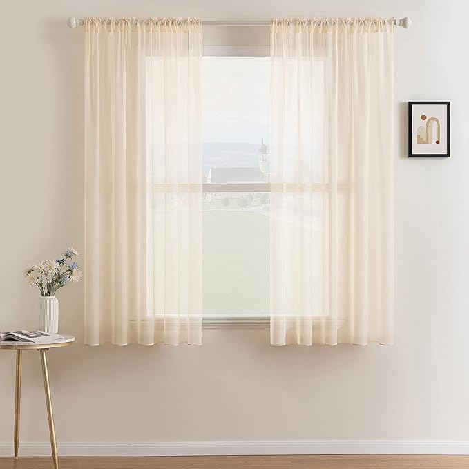 MIULEE Cream Beige Window Sheer Curtains for Bedroom Living Room Solid Elegant Net Drapes 2 Panels Width 38 x Length 63 Inches