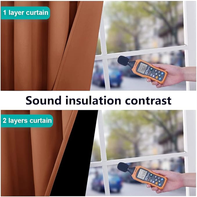 NICETOWN 100% Blackout Short Curtains with Black Liners, 2 Panels, 37" W by 50" L, Burnt Orange, Solid Thermal Insulated Full Blackout 2-Layer Lined Drapes, Energy Efficiency Window Drapes for Bedroom