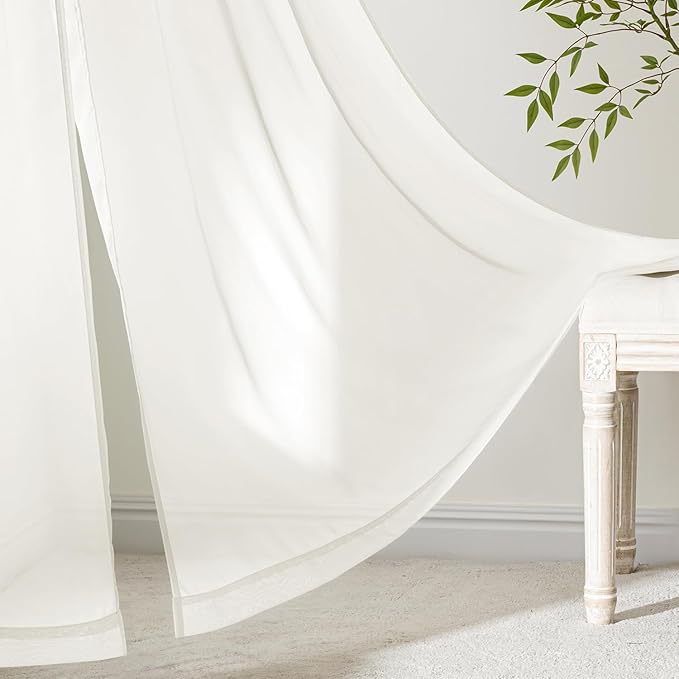 MIULEE Ivory Sheer Curtains 96 Inches Long, 4 Panels Set, Light Filtering Rod Pocket Voile Drapes for Living Room and Bedroom, Airy Soft Fabric Window Treatments, 54 x 96 Inches